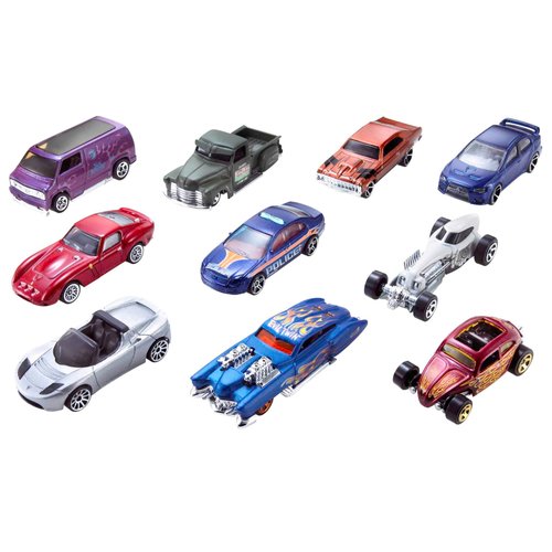 Hot Wheels Toy Cars & Trucks 10-Pack, Set of 10 1:64 Scale Vehicles, Includes Race Cars, Semi, Rescue or Construction Trucks (Styles May Vary)