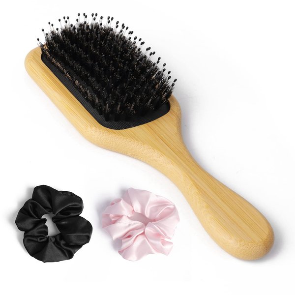 FORANYO Boar Bristle Hair Brush, Soft Bristle Hair Brush Boar Bristle Brush for Thick Hair Fine Hair, Paddle Hair Brush Boar Brush For Women Men