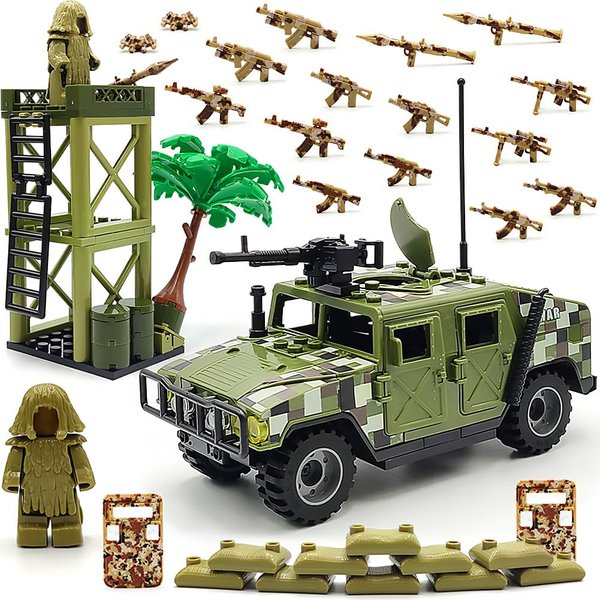 DSPITWOD Military Toy Model Car Guard Tower Weapon Pack Building Block Toys Compatible with Mini figure Brick Toy for Boys Age 6-12 Years (173pcs)