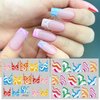 MAIOUSU STORE 12 Sheets Rainbow Slider Nail Water Transfer Stickers French Tips Nail Stickers Colorful Geometric French Tips Nail Decals Watermark Nail Designs Manicure Stickers(10)