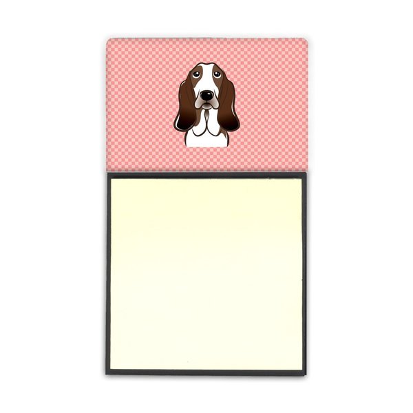 Caroline's Treasures Checkerboard Pink Basset Hound Refillable Sticky Note Holder or Postit Note Dispenser, 3.25 by 5.5", Multicolor