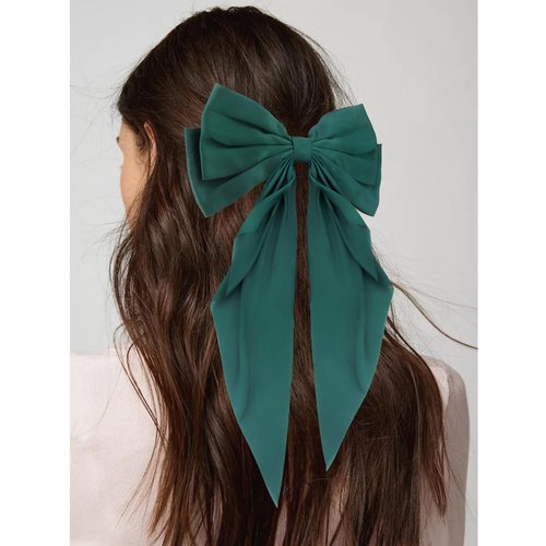 2Pcs Green Hair Bow Clips Hair Bows for Women Silky Satin Hair Bows for Girls Cute Oversized Long Tail Bow Hair Clip Big Hair Bows Aesthetic Coquette Bows Hair Ribbon Hair Accessories