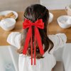 2PCS Silky Satin Hair Bows Ribbon Hair Clips, Satin Bow Hair Clip With Long Tail Ribbon Bowknot Hair Barrettes, Ponytail Holder Hair Accessories Alligator Clips Hair for Women Girls (Red)