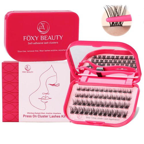Self Adhesive Eyelashes - Lash Clusters Kit With Tweezers,False Eyelashes，10-16MM Lashes Clusters D Curl,Lash Extension Kit， Lash Case With Mirror,Eyelash Clusters ，Full & Dramatic Look