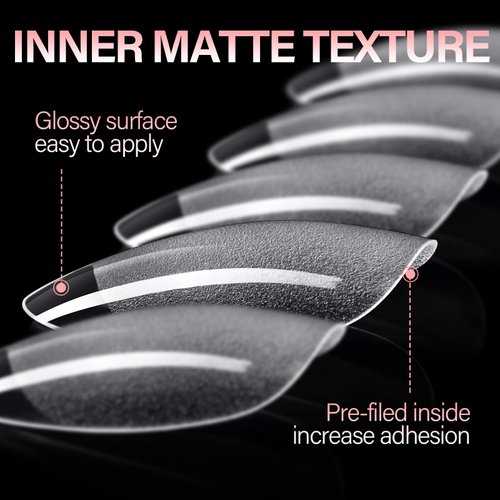 AILLSA Short Almond Nail Tips 360Pcs Full Cover Soft Gel Nail Tips Half Matte No File Clear False Gelly Nail Tips Fake Almond Shaped Nails for Press On Nail Extension DIY Valentine Gift 12 Sizes