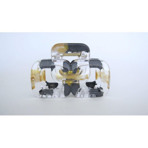 Generic Clear transparent gray and gold rectangle square knot hair claw clip