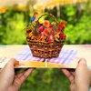 Paper Love Frndly 3D Fall Flower Basket Pop Up Card, Handcrafted - 100% Recycled and Eco-Friendly, 8" x 6" Cover - with Removable Note Tag