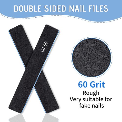 12 Pcs Professional Nail Files, 60/60 Grit Nail Files for Acrylic Nails Gel Nails, Double Sided Emery Board for Nails, Reusable & Washable Coarse Nail File for Home and Salon Use