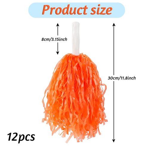 Faxco 12Pack Plastic Pom Poms Cheerleading Pom Poms Sports Dance Cheer Plastic Pom Pom for Rooters,Cheering Squard,Cheering Team (Orange)