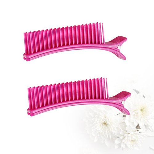 Salon Hair Clips 2pcs Professional Hair Clips for Styling Sectioning salon clip with comb Hairdressing Clips (Big Size Pink) Alligator Curl Clips