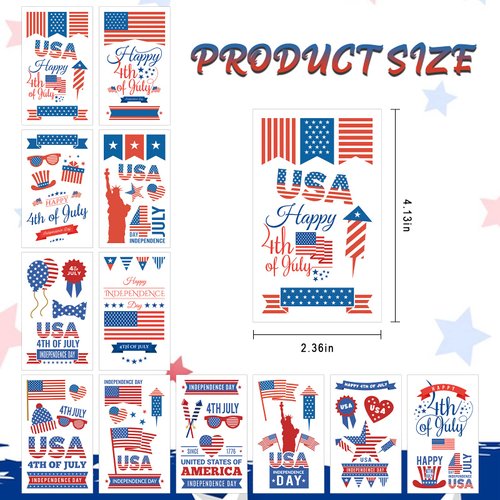 50 Pcs 4th of July Tattoos for Kids Adults 12 sheets,Patriotic Decorations,Independence Day Temporary Tattoo Stickers for USA Labor Day Memorial Day Party Favors Decorations Accessories