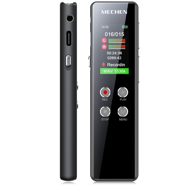 MECHEN 64GB Digital Voice Recorder Dictaphone, Voice Activated, with Playback for Conferences Meetings Speeches, Pocket Recorder Password Line, USB C, 1536Kbps, AB Repeat (64GB)