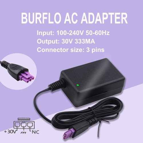 Burflo 30V 333mA Ac Adapter for Hp 0957-2286 Deskjet 1000 1050 1051 1055 1056 2000 2050 3000 3050 3050A 3051A 3052A 3054 3510 3512 Printer Series J110A J310A J410 J410E J510 J611 0957-2290 0957-2398
