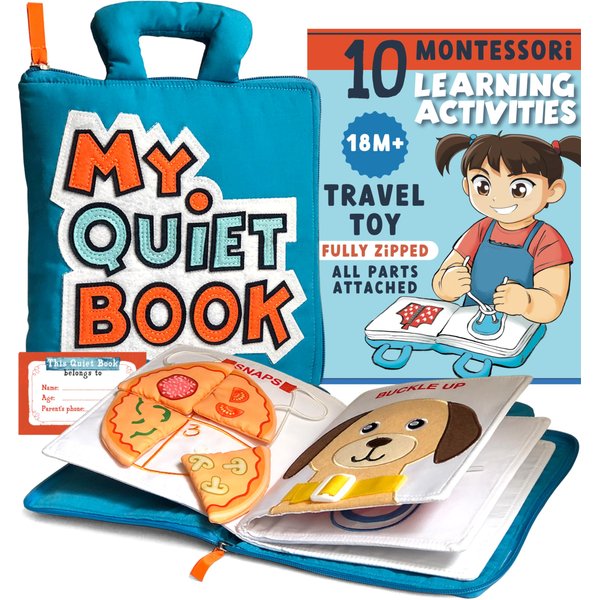 My Quiet Book - Travel Toys for Toddlers 1-3, Learning Toys for Toddlers 1-3 with 10 Montessori Activities, Toddler Girl Toys, Toddler Books, Christmas Toddler Gifts Stocking Stuffers Toddler Toys 1-2