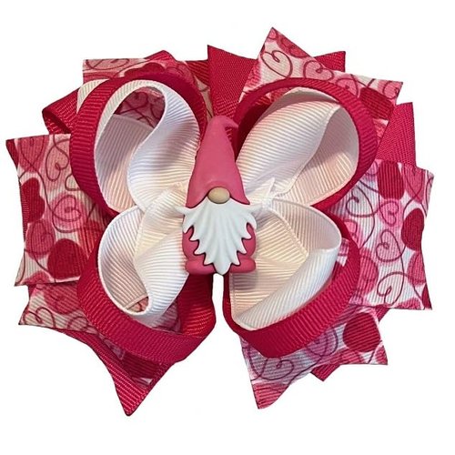 Valentine's Day Dark Pink Gnome Boutique Hair Bow