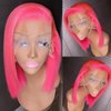 Bob Wig Human Hair, Hot Pink Human Hair Lace Front Wigs 14 Inch 13x4 HD Lace Front Wigs Human Hair Pre Plucked Glueless Lace Frontal Bob Wigs Brazilian Virgin Human Hair Wig for Women 180% Density