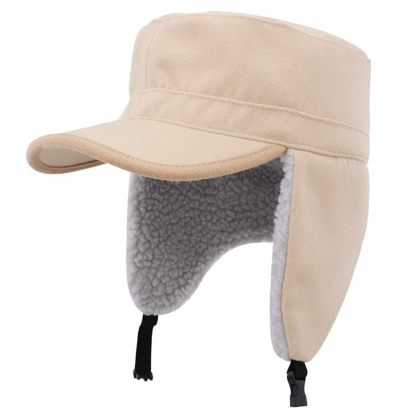 Gisdanchz Winter Wool Army Military Cadet Flat Top Radar Hat for Men Women Khaki Hunting Trapper Elmer Fudds Corps Hats Warm Baseball Cap with Earflaps Aviator Caps with Foldable Visor Khaki