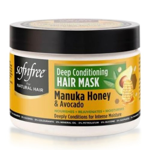 SOF N' FREE Manuka Honey & Avocado Deep Conditioning Hair Mask for Curly Hair, Moisturizing and Shine Enhancing Hair Treatment - 11 fl oz