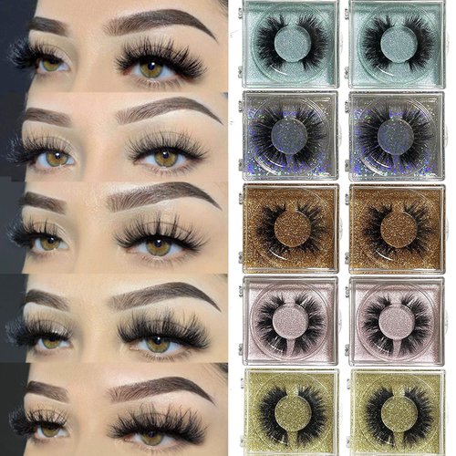 Mink Lashes Bulk Ninglash 10 Pack False Eyelashes, 14-18MM Real Mink EyeLashes, Thick HandMade Full Strip Lashes, Crueltyl Free Fluffy Lash, 5D Mink Lashes Wholesale