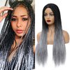 ROSEBONY Braided Wigs Long Box Braids Wig for Women Ombre Silver 28 Inch Micro Box Braids Fake Scalp Wig Synthetic Wigs (1B/GRAY)