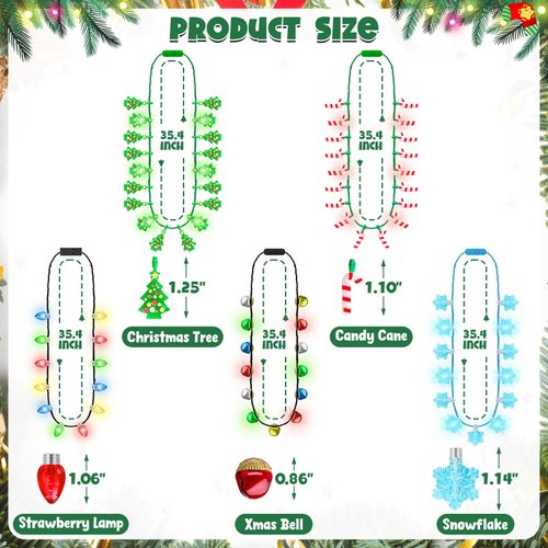 Christmas Necklace Light Up, 5PCS Christmas Accessories, LED Christmas Lights Necklace Light Up, 3 Modes Christmas Kids Party Favors Xmas Bells Trees Bulbs Lighted Christmas Necklace Party Supplies