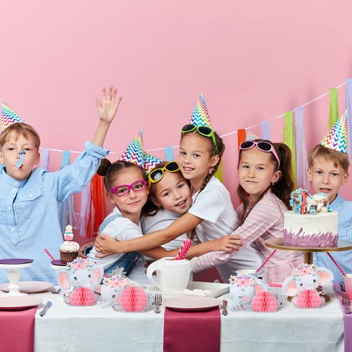 Lenwen 8 Pcs Pink Elephant Baby Shower Decorations for Girl Baby Shower Table Centerpieces Elephant Party Decorations Elephant Honeycomb Centerpieces Table Decorations for Kids Birthday Party Supplies