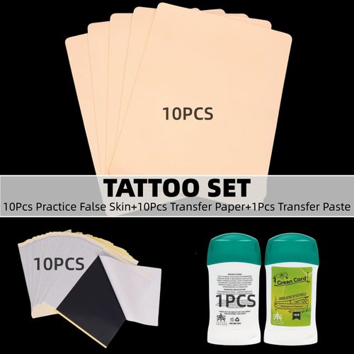 Tattoo Fake Skin - Tattoo Skin Practice Kit 21pcs Including 10pcs Tattoo Practice Skin and 10pcs Tattoo Paper and 1pcs Tattoo Transfer Cream Gel Suitable for Beginners to Practice Tattoo