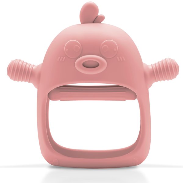 ALTANIM Baby Teething Toys, Never Drop Silicone Chew Toys, Mittens for Babies Over 3 Months, Pacifiers for Breast Feeding, BPA Free, Duckling Teether 1 Packs (Light Pink)