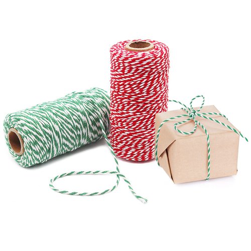 Benvo Pack of 2 Green White Cotton Twine and Red White Packing String Christmas Xmas Twine Rope Ribbon Cord for Baking, Butchers, DIY Crafts Wrapping Ornaments Hanging 656 ft Long