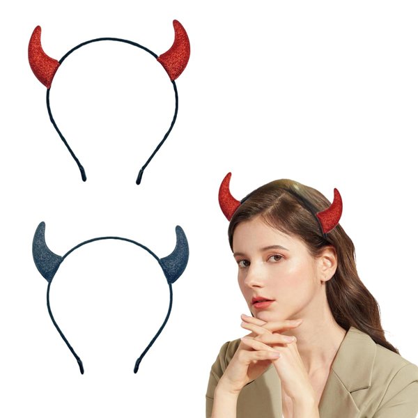 Folyba Devil Horns Headband,Devil Horns Devil Halloween Costume for Women and Girls, Halloween Hair Accessories Dress Up (Red,1)