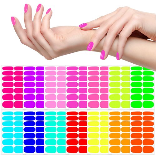XEAOHESY 14 Sheets Fluorescence Solid Color Nail Polish Strips Stickers Self-Adhesive Vibrant Color Nail Wraps for Short Nails Nail Stickers Full Nail Wraps for Women Nail Art