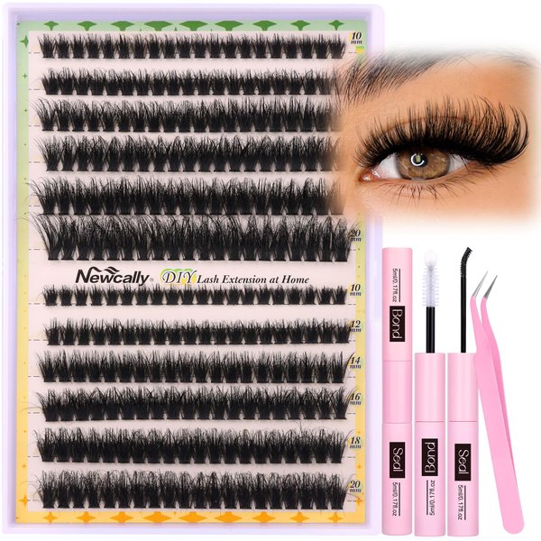 Fluffy Lash Clusters Kit Thick Eyelash Clusters Individual Wispy Volume Lash Extension Kit 10-20MM Cluster Eyelash Extensions with Lash Glue Bond and Seal Tweezers (70D+80D) by Newcally