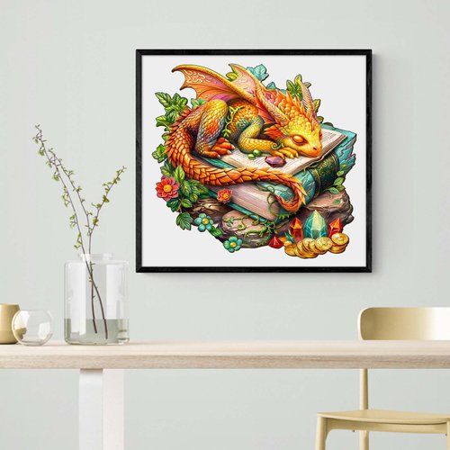 Wooden Puzzles for Adults, Sleeping Dragon Puzzles (Medium, 11.4 * 10.9in, 200pcs) with Wood Box, Unique Animal Shape Puzzles, Wooden Puzzles for Family Games and Birthday Gifts