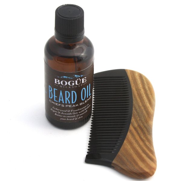 Bogue Milk Soap – Chiefs Peak Blend Beard Oil & Sandalwood Comb- Cedarwood, Frankincense, Rosemary with Argan, Avocado, Vitamin E & Pumpkinseed Oils Smooth & Nourish Your Beard & Skin. 50ml/1.7oz oil