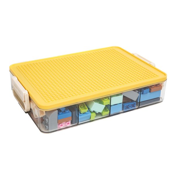 Toys Storage Organizer Bins for Lego, Stackable Toys Organizer, Lego Building Block Storage, Toy Storage Box with 24 Palace Grids, Plastic Stackable Organizer Bins (Yellow 1layer)