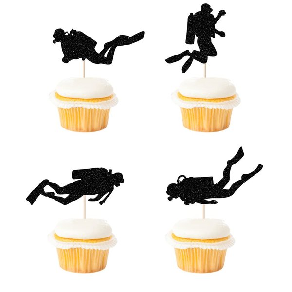 Kaoenla Diving Themed Party Decorations, 24PC Cake Topper for Boys Girls Birthday, Underwater Sports Ocean Summer Beach Swimming, Happy Birthday Party Supplies