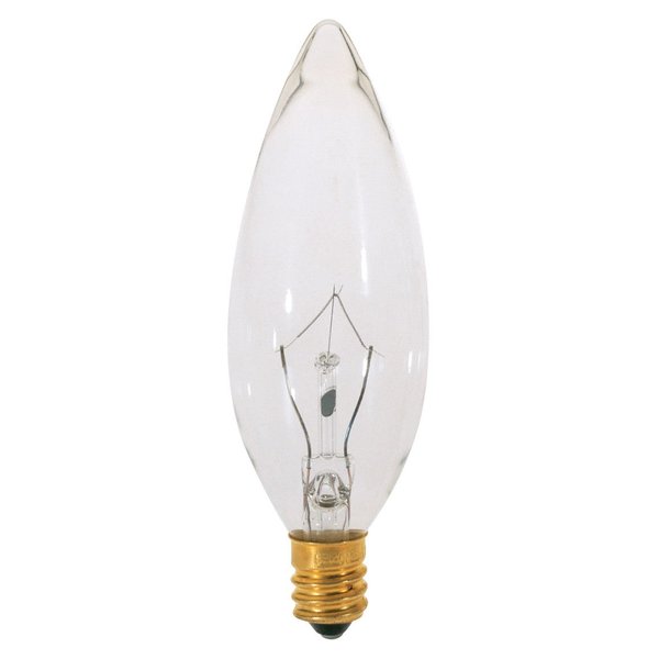 Satco S3230 120V Torpedo Candelabra Base 15-Watt B9.5 Light Bulb, Clear