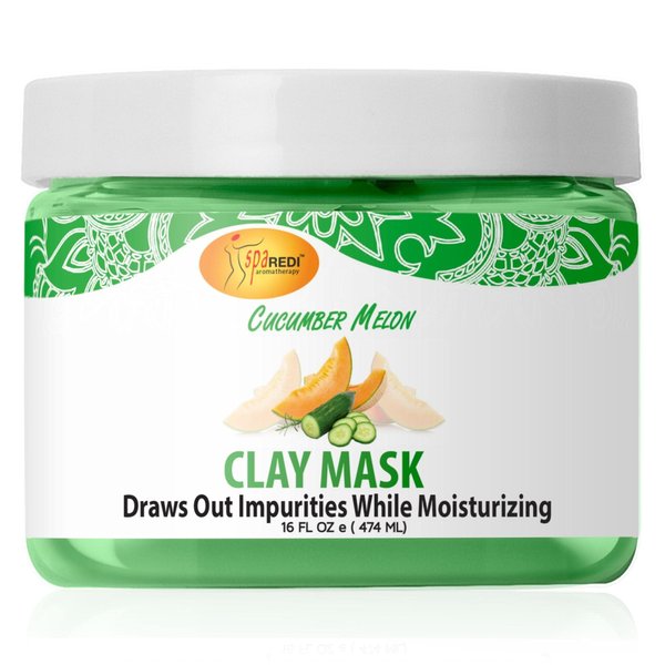 SPA REDI - Clay Mask, Cucumber and Melon, 16 Oz - Pedicure and Body Deep Cleansing, Skin Pore Purifying, Detoxifying and Hydrating