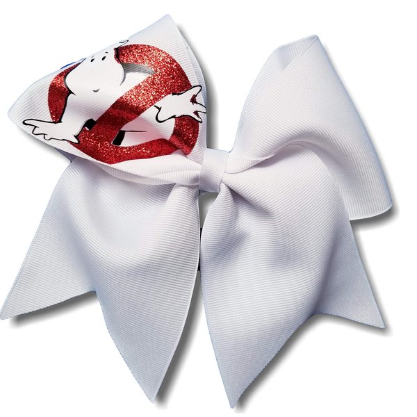 Cheer Bows White Glitter Ghost with The Busters Image Hair Bow