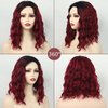 SEVENCOLORS Short Burgundy Curly Wigs for Black Women Natural Wavy Ombre Wine Red Wig Synthetic Hair Shoulder Length Bob Wigs