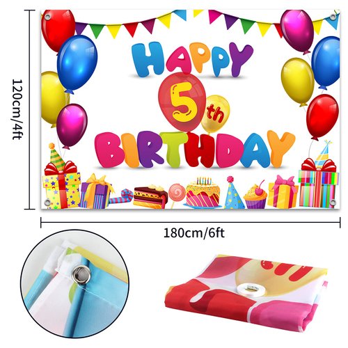 HAMIGAR 6x4ft Happy 5th Birthday Banner Backdrop - 5 Years Old Birthday Decorations Party Supplies for Girls Boys Kids - Colorful