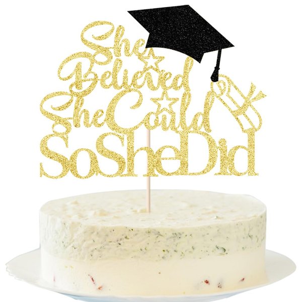 She Believed She Could So She Did Cake Topper,2024 Graduation Glitter Cake Topper, Graduation Decorations for Girls，Congrats Grad 2024 Graduation Party Decoration Supplies