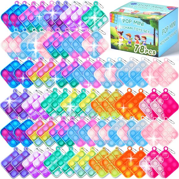 78Pcs Easter Egg Fillers Party Favors for Kids Fidget Toys Bulk Mini Pop Keychain Stocking Pinata Stuffers Birthday Carnival Treasure Classroom Prizes Toddler Toys Fidget Pack Stress Relief Toys