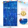 4Pack Blue Fringe Curtain Party Streamers 3.3 x 8.3 Ft Foil Fringe Backdrop Curtains for Birthday Wedding Bridal Baby Shower Wedding Xmas Tinsel Streamers Ocean Blue Party Decorations Door Streamers