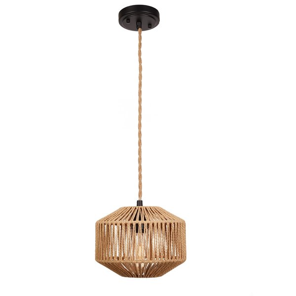 Rosient Rattan Woven Pendant Lamp, 9.2inch Natural Simple Hand Weaved Coastal Beach Rope Pendant Fixture for Dining Room Living Room Bedroom Kitchen Foyer