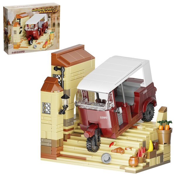 Indiana Building Set Toys Indy's Rickshaw Tuk Tuk 2390 Car Compatible with Lego for Fans, Famous Film Toys Birthday Gifts for Kids Boys and Girls 6+ (404pcs)