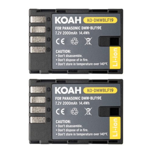 Koah PRO Panasonic DMW-BLF19 Two-Pack Rechargeable 2000 mAh Battery and Dual Portable Charger Kit, USB charging output for digital camera, long lasting Japanese cell high voltage batteries