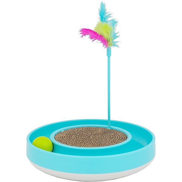 OurPets Wobble Scratch Track Cat Toy - Interactive Cat Toys for Indoor Cats with Cat Ball Track That Rolls, Feather Wand and Scratcher Pad. Great as a Kitten Toy for Self Play to Keep Them Busy