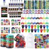 RoundFunny 212 Pcs Video Game Party Favors Birthday Supplies for Kids Rings Finger Lights Badge Keychain Bracelet Sticker Tattoo Stamper Bag Wristband for Kids Gamer Party Bag Rewards Gift