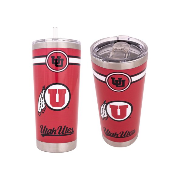 Desert Cactus University of Utah 22oz Rally Tumbler UT Utes Insulated Stainless Steel with Lid and Straw Reusable Double Walled Cup Hot and Cold Drinkware Full Color 22 Ounces (Red)